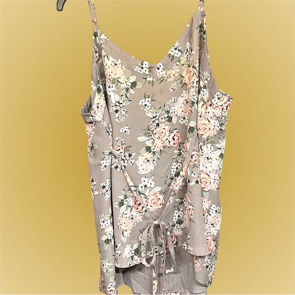 Floral Gray Women's spaghetti strap feminine  Top career sleeveless blouse - Picture 4 of 4